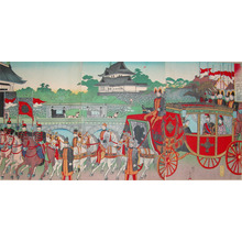 Toyohara Chikanobu: Imperial Depature at Nijubashi, Tokyo - Ronin Gallery