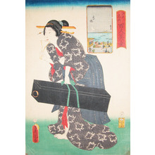 Utagawa Kunisada: Takanawa: Bijin with Samisen Box - Ronin Gallery