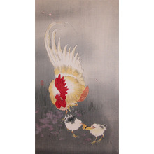 Koson: Rooster, Chicks and Butterfly - Ronin Gallery