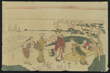 Japanese Print "Viewing Cherry Blossoms at Goten-yama." by Katsukawa Shunko, 勝川春好 (Katsukawa, Shunkō)