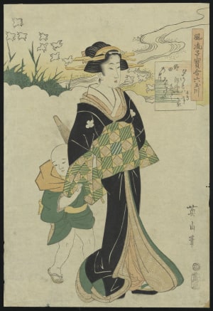 Japanese Print "Woman and Child Walking" by Kikugawa Eizan, 菊川英山 (Eizan Kikugawa)