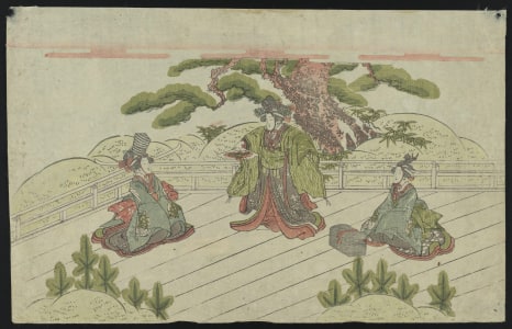 Japanese Print "Three Women on a Platform" by Katsukawa Shunko, 勝川春好 (Shunkō Katsukawa)