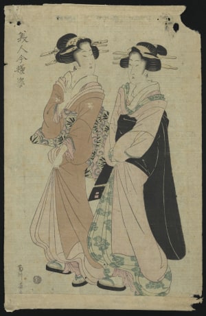 Japanese Print "Two Women Standing" by Kikugawa Eizan, 菊川英山 (Eizan Kikukawa)