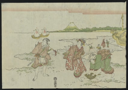 Japanese Print "Gathering Shellfish at Low Tide" by Katsukawa Shunko, 勝川春好 (Shunkō Katsukawa)