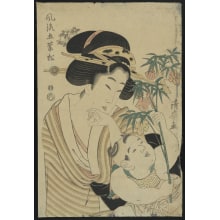 Torii Kiyomine, 二代目鳥居清満 (Torii Kiyomine)による浮世絵「Woman and Child Looking at a Branch」