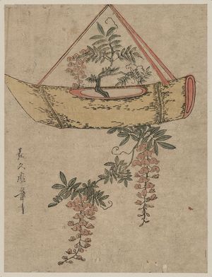 Kitagawa Tsukimaro: Wisteria in a boat-shaped flower container. - Library of Congress