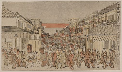 Utagawa Toyoharu: Perspective picture of a night show of the opening-of-the-season performance at Fukiyachō and Sakaichō. - Library of Congress
