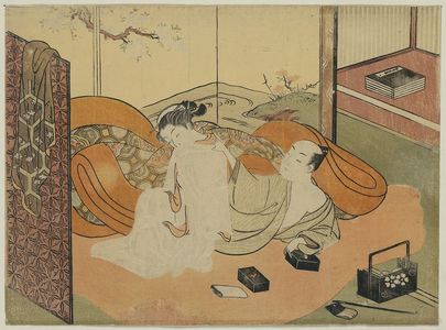 鈴木春信: Courtesan and her guest in bed. - アメリカ議会図書館