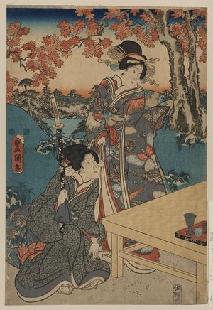 Utagawa Toyokuni I: Court ladies gathering maple leaves. - Library of Congress