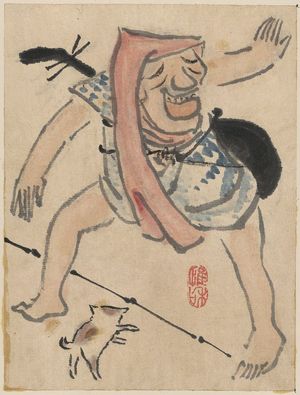 紀楳亭: [Caricature of musician or actor dancing, with a cat at his feet] - アメリカ議会図書館