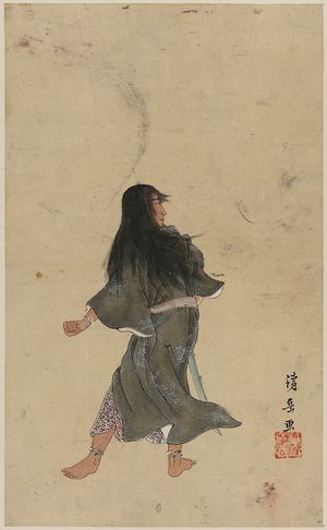 Unknown: [Warrior or actor with long hair and bracelets around wrist and ankles, full-length, seen from behind, holding a sword] - Library of Congress