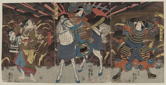 Utagawa Kuniyoshi: Three actors in the roles of Wadai Yoshimori, Tomoe Gozen, and Yamabuki. - Library of Congress