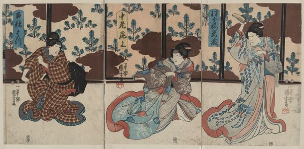 Utagawa Kuniyoshi: Three actors in the roles of Tsubo no Iwafuji, Chūrō Onoe, and Meishitsukai Hatsu. - Library of Congress