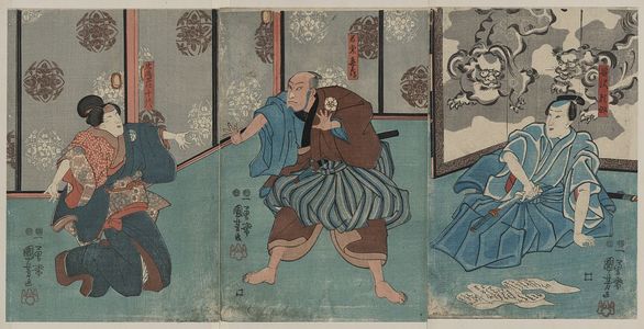 Utagawa Kuniyoshi: Three actors in the roles of Tanizawa Tanomo, Wakatō Kihei, and Iwafuji Mitsukai Chiyo. - Library of Congress