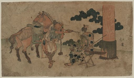 Totoya Hokkei: Two people having a smoke at a shrine festival. - Library of Congress