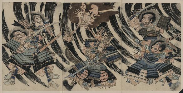無款: Minamoto Yorimitsu (Raikō Sitennō) and the head of the demon Shutendōji. - アメリカ議会図書館