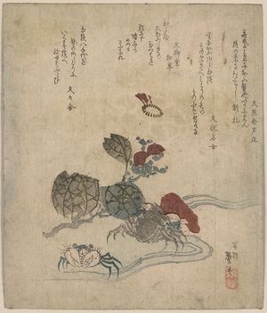 Katsushika Taitō II: Benkei crab and camellia. - Library of Congress