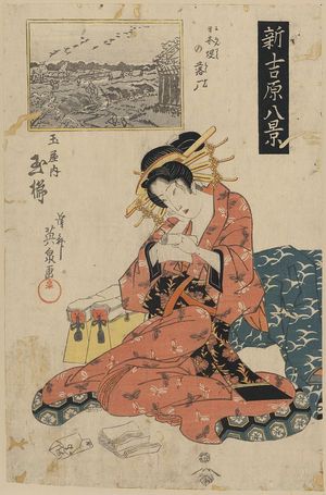 渓斉英泉: Descending geese on the Nihon embankment - the courtesan Tamagushi of Tama-ya. - アメリカ議会図書館