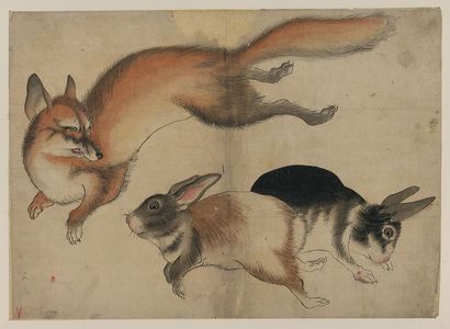 無款: [Fox and two hares] - アメリカ議会図書館