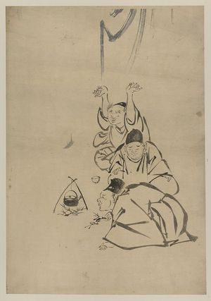 Unknown: [Three monks or travelers lighting a fire beneath a teapot] - Library of Congress