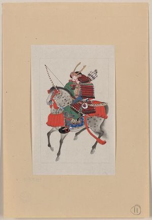 Unknown: [Samurai on horseback, wearing armor and horned helmet, carrying bow and arrows] - Library of Congress