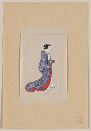 Unknown: [Japanese woman, full-length, standing, facing right, wearing robe over kimono] - Library of Congress