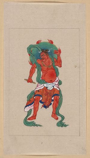 無款: [Mythological Buddhist or Hindu figure, full-length, standing, facing front, with long green sash and flaming green halo behind his head] - アメリカ議会図書館