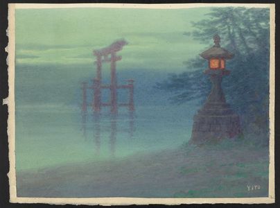 Unknown: [Stone lantern on shore and a torii in a lake] / Y. Ito. - Library of Congress
