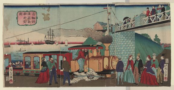 Unknown: Steam engine of the iron railroad at Takanawa. - Library of Congress