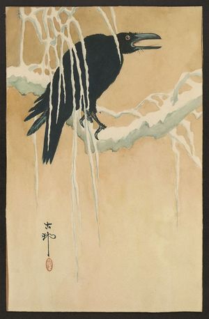 Ikeda Koson: Blackbird in snow. - アメリカ議会図書館