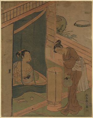 Suzuki Harunobu: Mother and child behind mosquito netting. - Library of Congress