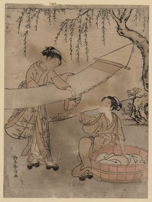 鈴木春信: Washing and stretching cloth. - アメリカ議会図書館