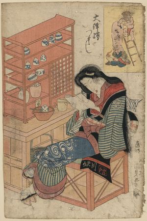 Utagawa Toyokuni I: Shaving a monk's head [Daikoku shaving Fukurokujin's head]. - Library of Congress