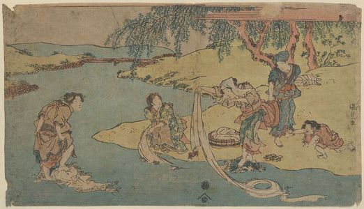 歌川豊国: Washing clothes in the river. - アメリカ議会図書館