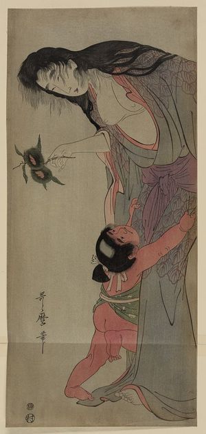 Kitagawa Utamaro: Yamauba holding chestnuts and Kintarō. - Library of Congress