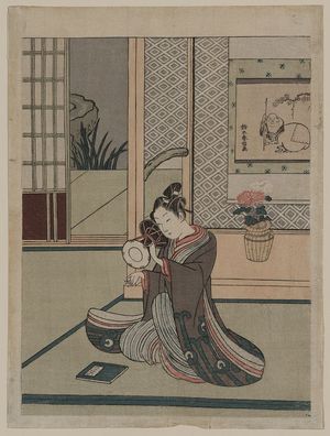 Suzuki Harunobu: Young man striking a drum. - Library of Congress