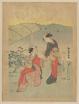 Japanese Print "Gathering tea leaves." by Suzuki Harunobu, 鈴木春信 (Suzuki Harunobu)