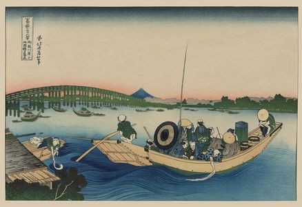 Katsushika Hokusai: [Sunset across the Ryōgoku Bridge over the Sumida River at Onmayagashi] - Library of Congress