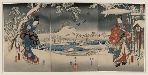 歌川豊国: A modern version of the Tale of Genji in snow scenes. - アメリカ議会図書館