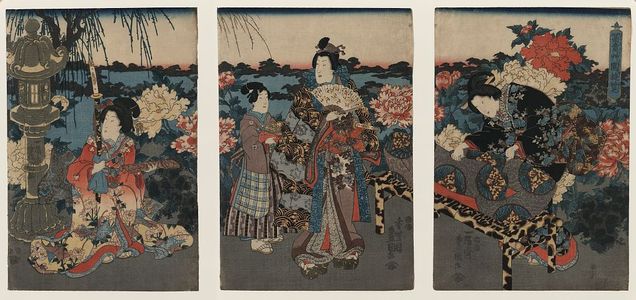 Utagawa Kunisada: Enjoying a garden of peonies. - Library of Congress