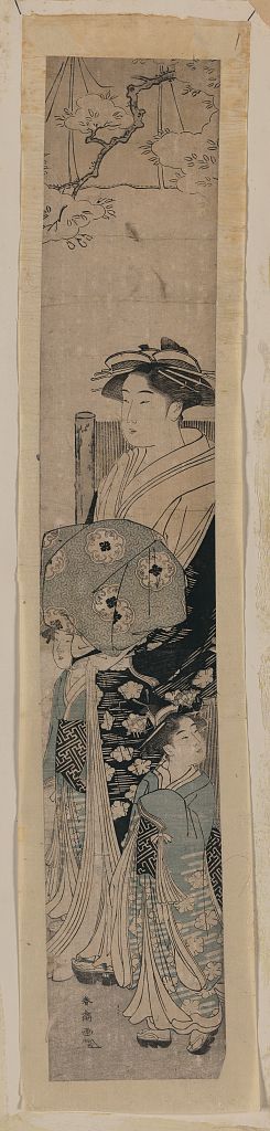Katsukawa Shuncho: Courtesan beneath cherry blossoms. - Library of Congress