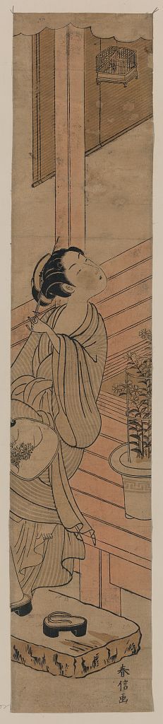 Suzuki Harunobu: Listening to the cricket on the veranda. - Library of Congress