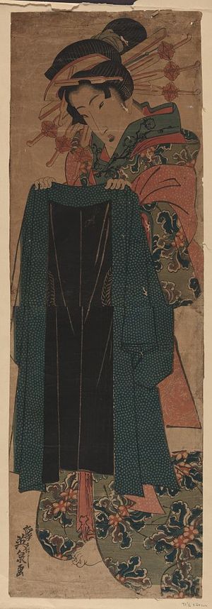 Keisai Eisen: Courtesan holding a customer's coat. - Library of Congress