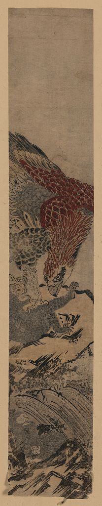 Kitao Shigemasa: Eagle attacking a monkey. - Library of Congress