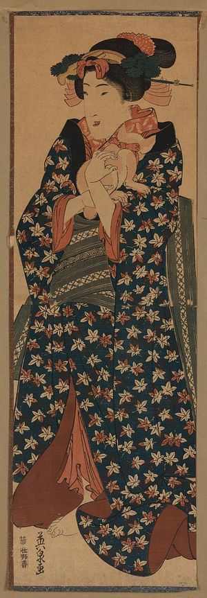 Keisai Eisen: Young lady holding a cat. - Library of Congress