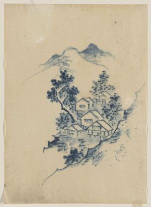 Katsushika Hokusai: [Buildings nestled among trees in a mountain valley] - Library of Congress