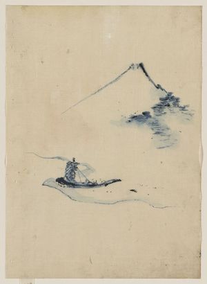 Katsushika Hokusai: [A person in a small boat on a river with Mount Fuji in the background] - Library of Congress