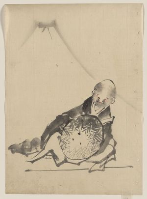 Katsushika Hokusai: [A monk reclining, holding a large conical hat in front of him, with view of Mount Fuji in the background] - Library of Congress