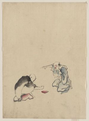 Katsushika Hokusai: [Two men playing a game or gambling, possibly involving dice of some sort] - Library of Congress