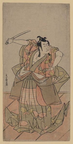 勝川春章: The actor Ichikawa Monnosuke II in the role of Soga no Gorō. - アメリカ議会図書館